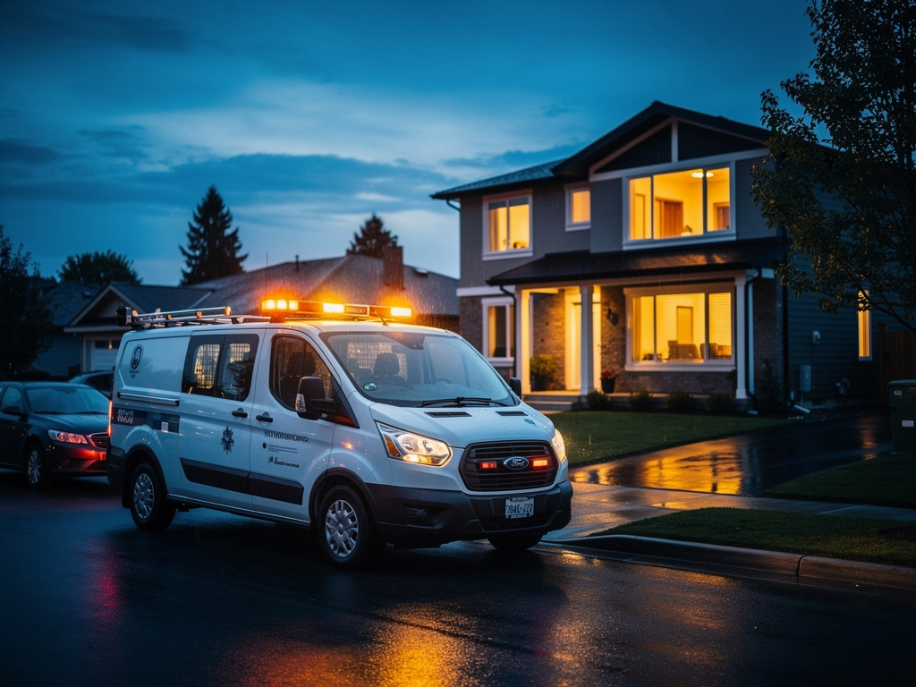 Emergency service van at night representing after-hours calls