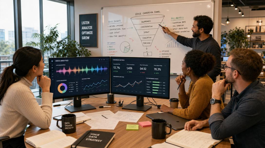 Team reviewing voice AI analytics dashboard